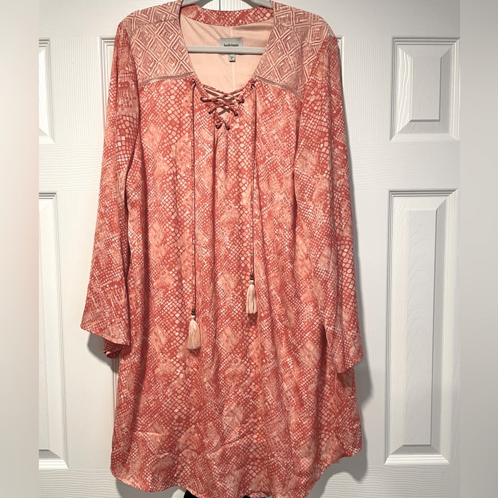 Haute Hippie Coral Lace-Up Boho Dress